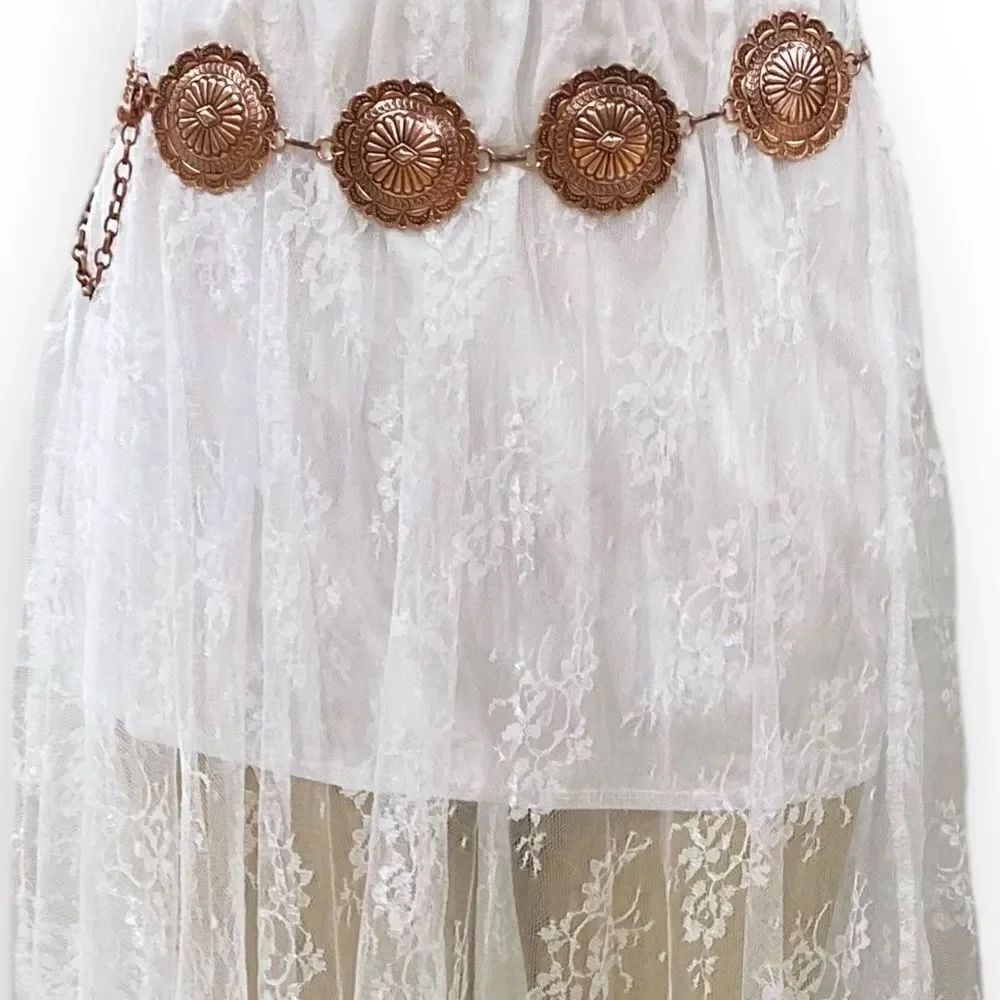 Western Antique Round Floral Copper Links Concho Belt NEW